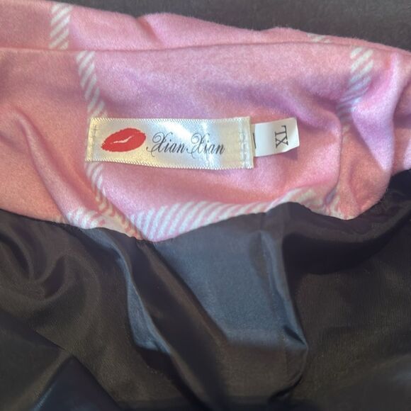 Women’s Pink Turn Down Collar Wrap Trench Coat Grid Pattern Size L (**Tag XL) - Picture 7 of 12